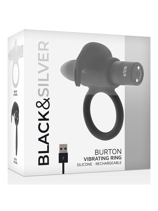 Black&Silver Burton - Anello Fallico Rabbit 10 Modalità di Vibrazione - Nero