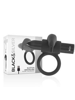 Black&Silver Burton - Anello Fallico Rabbit 10 Modalità di Vibrazione - Nero