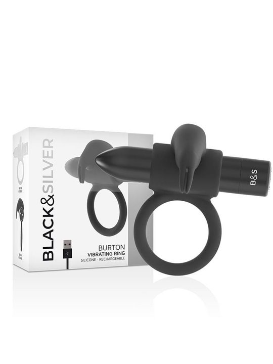 Black&Silver Burton - Anello Fallico Rabbit 10 Modalità di Vibrazione - Nero