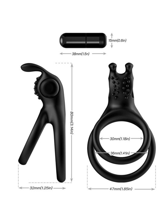 Armony - Traveler Double Vibrator Ring for Couples Rabbit Black
