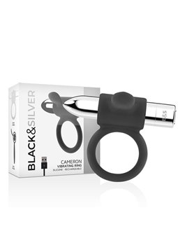 Black&Silver Cameron - Anello Fallico Lingua 10 Modalità di Vibrazione - Argento
