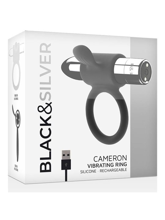 Black&Silver Cameron - Anello Fallico Lingua 10 Modalità di Vibrazione - Argento
