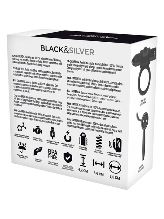 Black&Silver- Cameron Remote Control Cockring Watchme