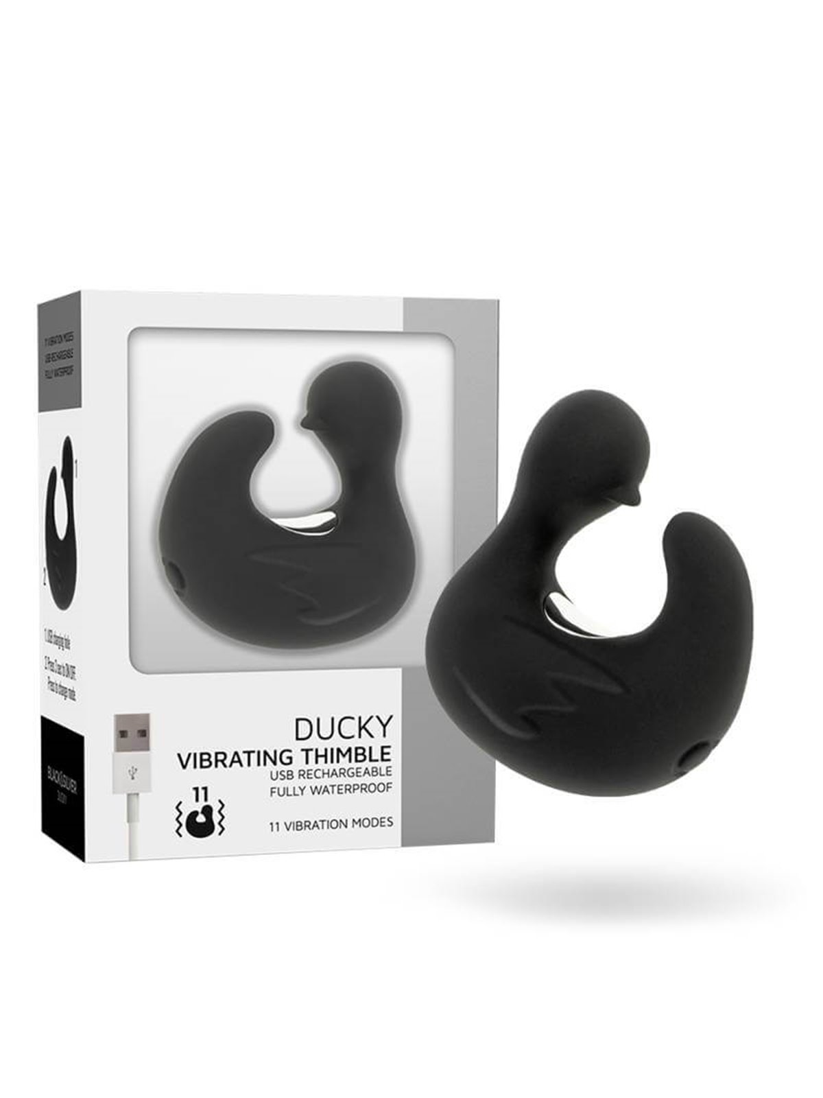 Black&Silver Ducky - Vibratore Da Dito a Forma di Anatra 11 Funzioni - Nero
