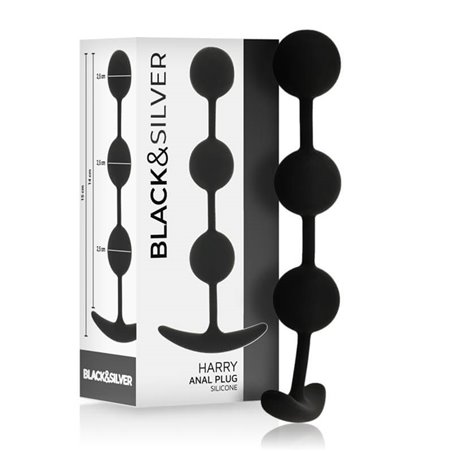 Black&Silver Harry - Palline Anali in Silicone con Manico 14 CM
