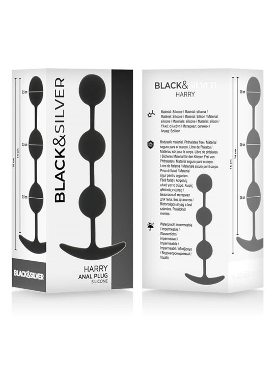 Black&Silver Harry - Palline Anali in Silicone con Manico 14 CM