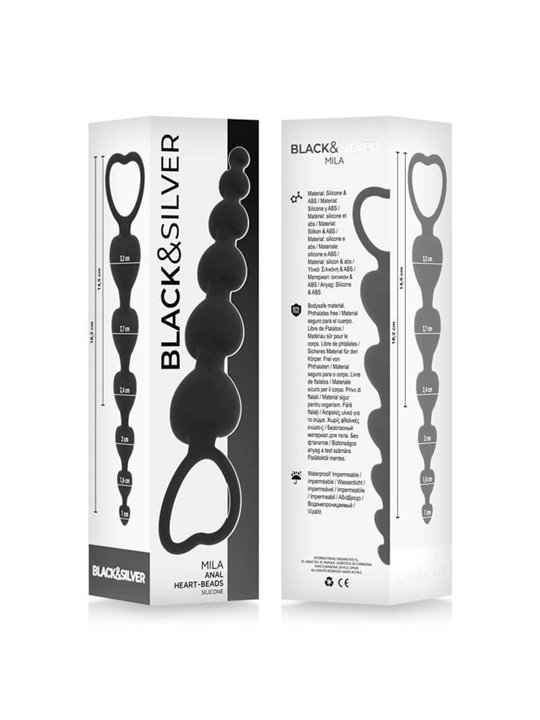 Black&Silver Mila - Palline Anali in Silicone a Forma di Cuore 18 CM