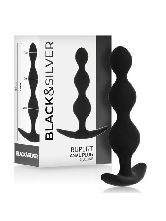 Black&Silver Rupert - Plug Anale Tripla Onda in Silicone 10 CM - Nero