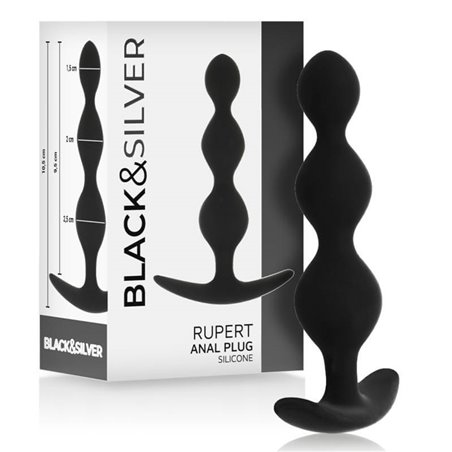 Black&Silver Rupert - Plug Anale Tripla Onda in Silicone 10 CM - Nero