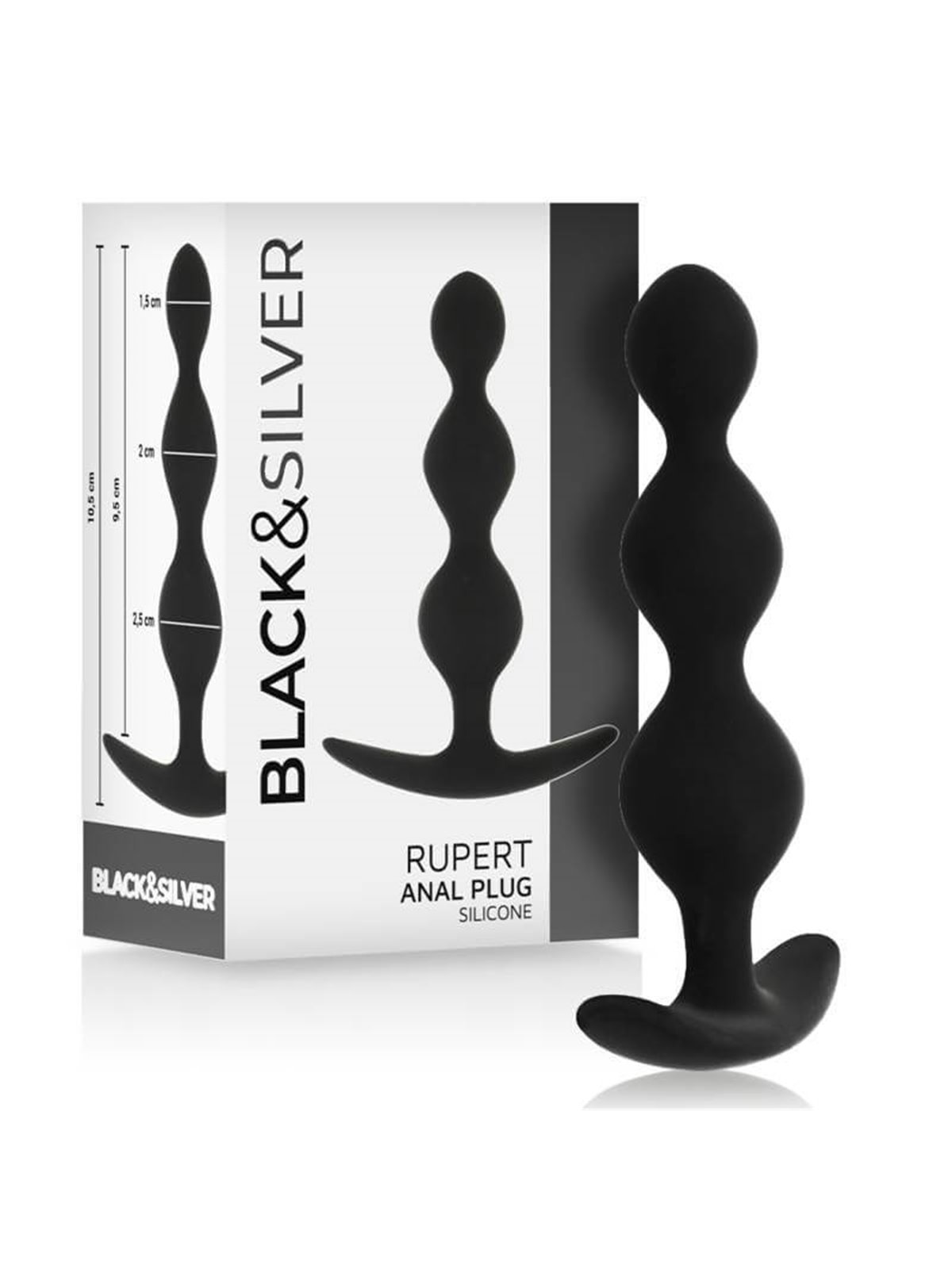 Black&Silver Rupert - Plug Anale Tripla Onda in Silicone 10 CM - Nero