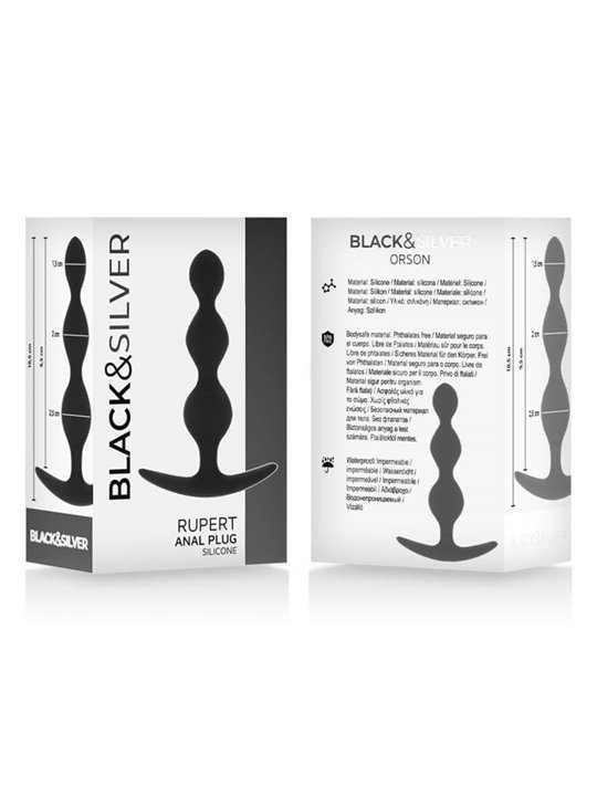 Black&Silver Rupert - Plug Anale Tripla Onda in Silicone 10 CM - Nero
