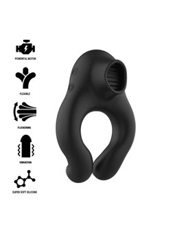 Black&Silver Cock Ring - Anello Fallico Vibrante con Funzione Lingua - Nero
