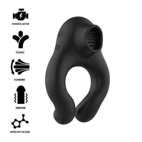 Black&Silver Cock Ring - Anello Fallico Vibrante con Funzione Lingua - Nero