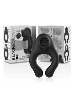Black&Silver Cock Ring - Anello Fallico Vibrante con Funzione Lingua - Nero