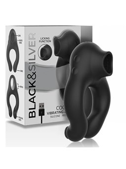 Black&Silver Cock Ring - Anello Fallico Vibrante con Funzione Lingua - Nero