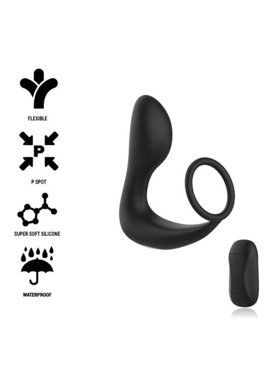 Black&Silver Anal Massager - Anello Fallico con Massaggiatore Anale e Telecomando - Nero