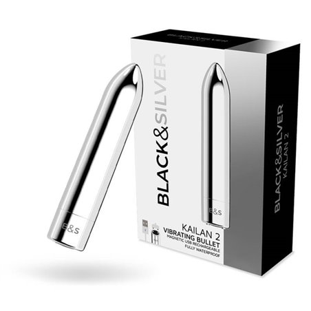 Black&Silver- Kailan 2 Silver Vibrating Magnetic Bullet