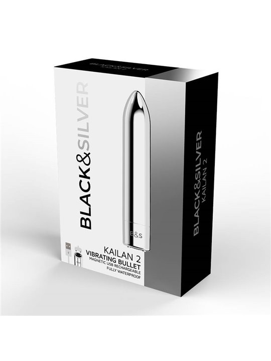 Black&Silver- Kailan 2 Silver Vibrating Magnetic Bullet