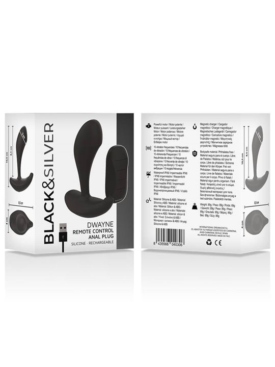 Black&Silver Dwayne - Plug Anale in Silicone con Vibrazione - Nero