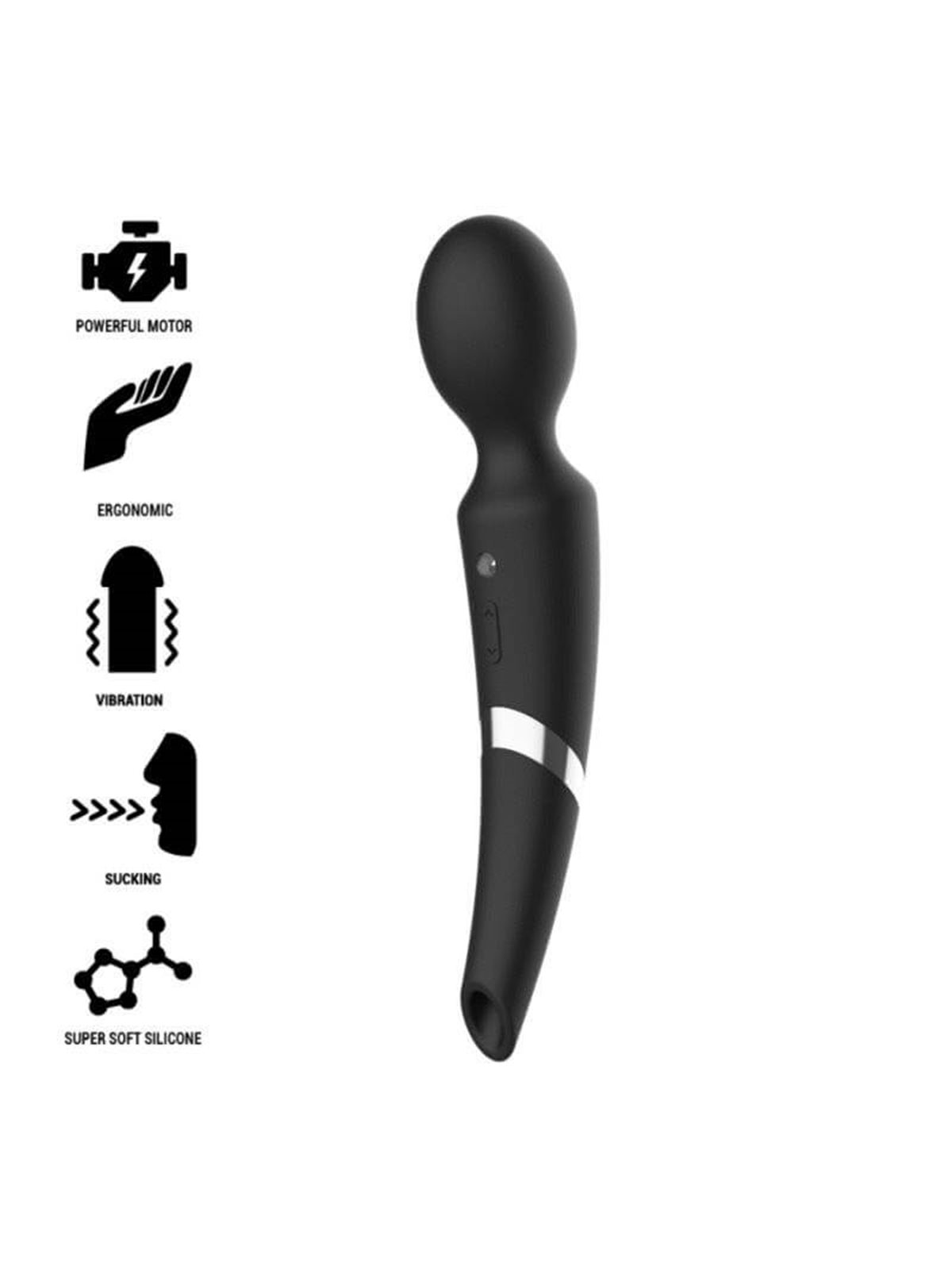 Black&Silver - Beck Rechargeable Silicone Massager and Suction Black