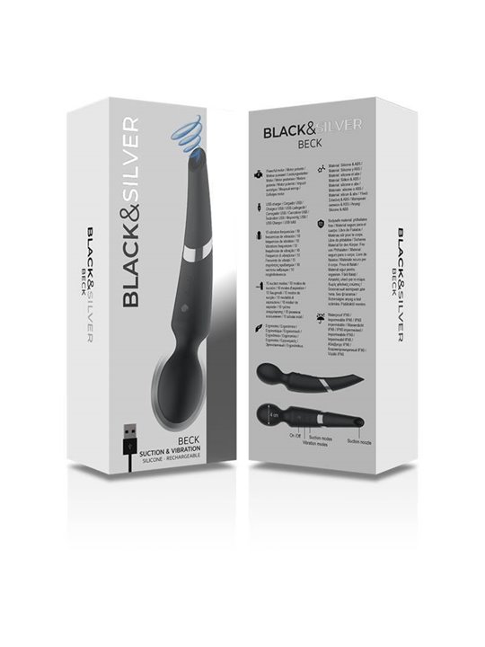 Black&Silver Beck - Vibratore Massaggiatore Wand con Aspirazione - Nero