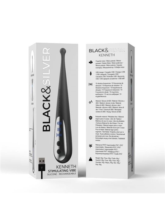 Black&Silver Kenneth - Vibratore Stimolatore in Silicone per Zone Erogene - Nero