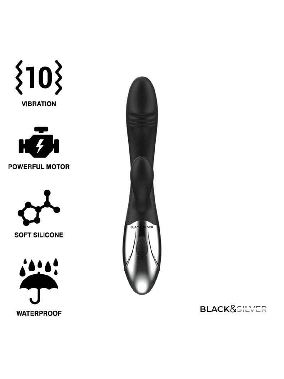 Black&Silver Kaleb - Vibratore Rabbit in Silicone 10 Funzioni - Nero
