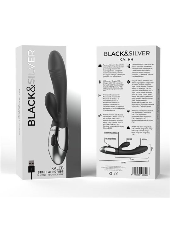 Black&Silver Kaleb - Vibratore Rabbit in Silicone 10 Funzioni - Nero