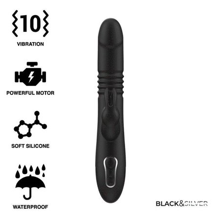 Black&Silver Kenji - Vibratore Rabbit con Testa Rotante Compatibile Watchme - Nero