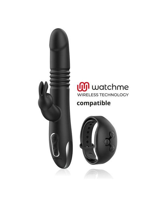 Black&Silver Kenji - Vibratore Rabbit con Testa Rotante Compatibile Watchme - Nero