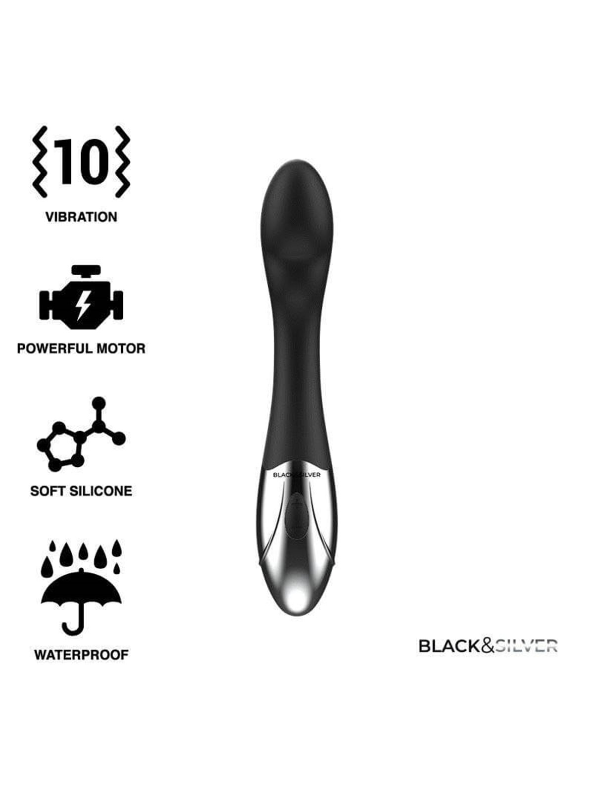 Black&Silver Kilian - Vibratore Stimolatore in Silicone 10 Funzioni - Nero