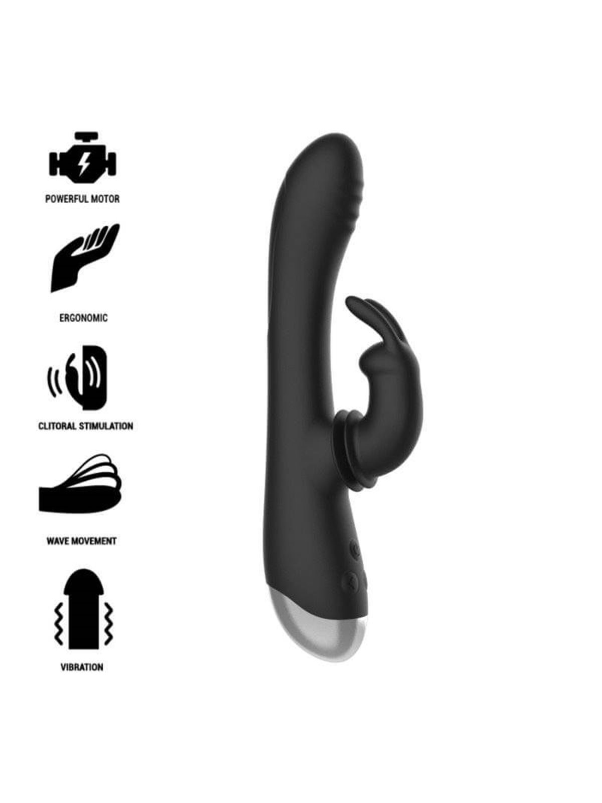 Black&Silver- Dj. Adam Rechargeable Silicone Rabbit Stimulator Black