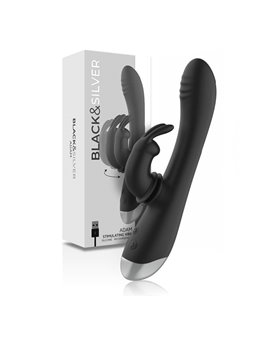Black&Silver- Dj. Adam Rechargeable Silicone Rabbit Stimulator Black
