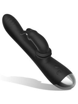 Black&Silver- Dj. Adam Rechargeable Silicone Rabbit Stimulator Black