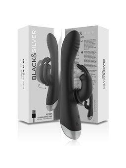 Black&Silver- Dj. Adam Rechargeable Silicone Rabbit Stimulator Black