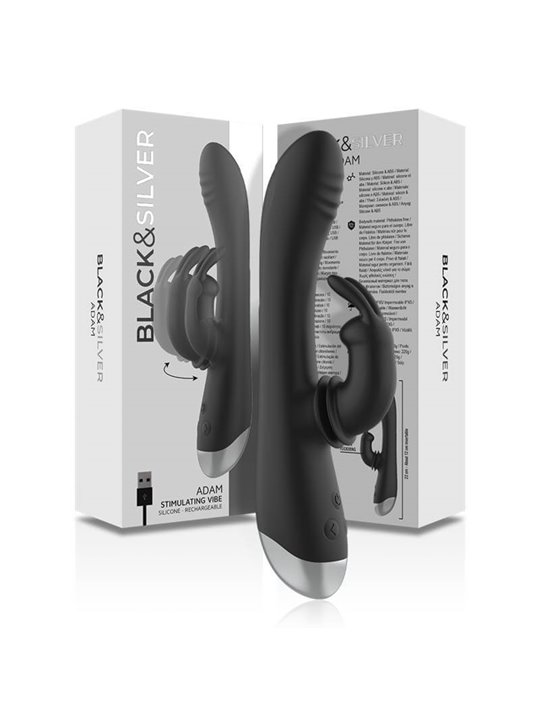 Black&Silver- Dj. Adam Rechargeable Silicone Rabbit Stimulator Black