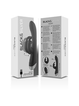 Black&Silver- Dj. Adam Rechargeable Silicone Rabbit Stimulator Black