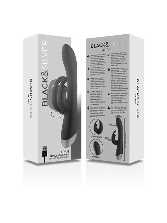 Black&Silver- Dj. Adam Rechargeable Silicone Rabbit Stimulator Black