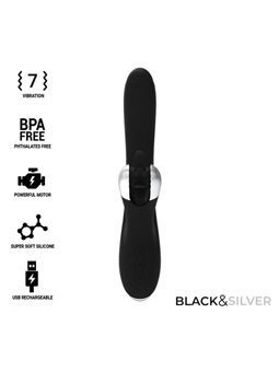 Black&Silver Grimm - Vibratore Rabbit con Rotella e Sistema Onda - Nero