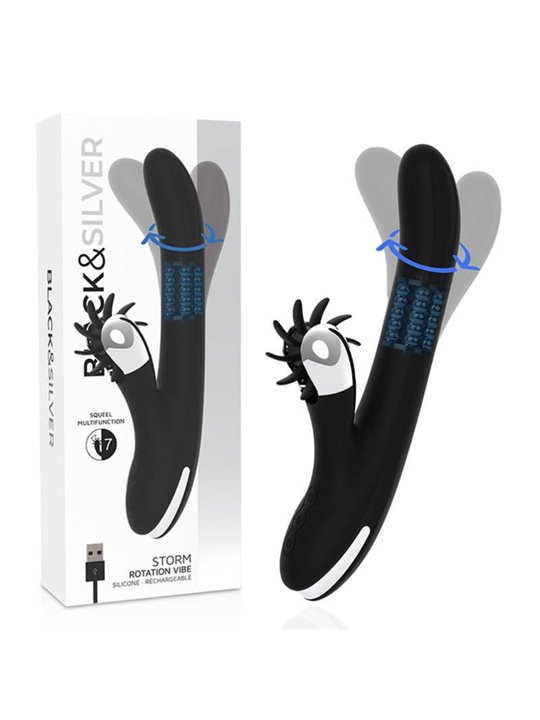 Black&Silver Storm - Vibratore Rabbit con Rotella e Testa Rotante - Nero