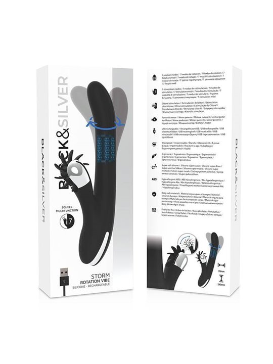 Black&Silver Storm - Vibratore Rabbit con Rotella e Testa Rotante - Nero