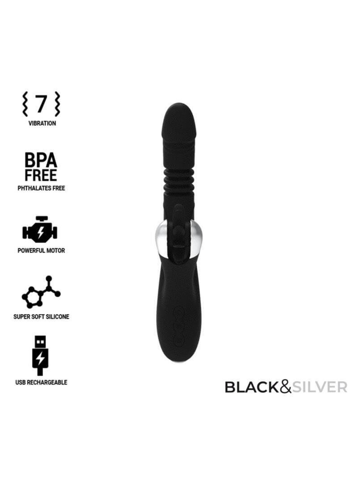 Black&Silver Reed - Vibratore Rabbit con Rotella e Funzione Su e Giù - Nero