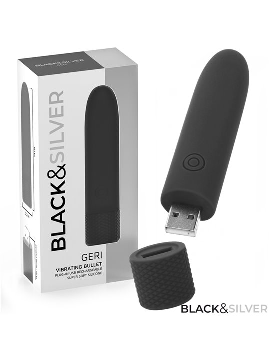 Black & Silver Geri - Vibratore Proiettile 8 Vibrazioni Nero 10 x 2,2 Cm