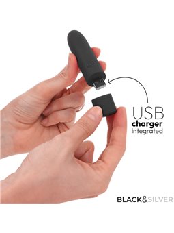 Black & Silver Geri - Vibratore Proiettile 8 Vibrazioni Nero 10 x 2,2 Cm