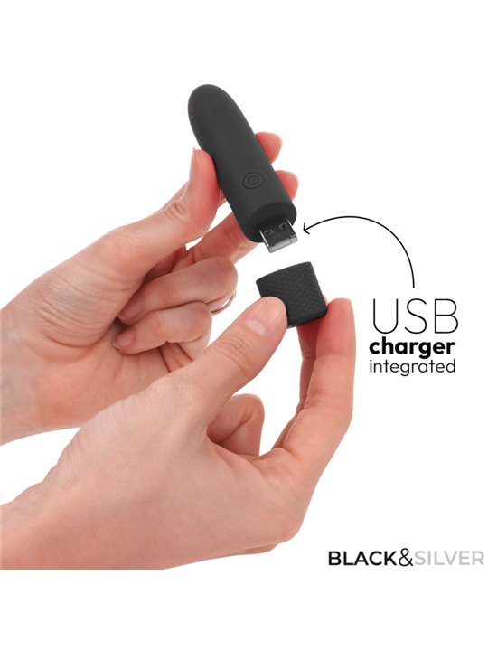 Black & Silver Geri - Vibratore Proiettile 8 Vibrazioni Nero 10 x 2,2 Cm