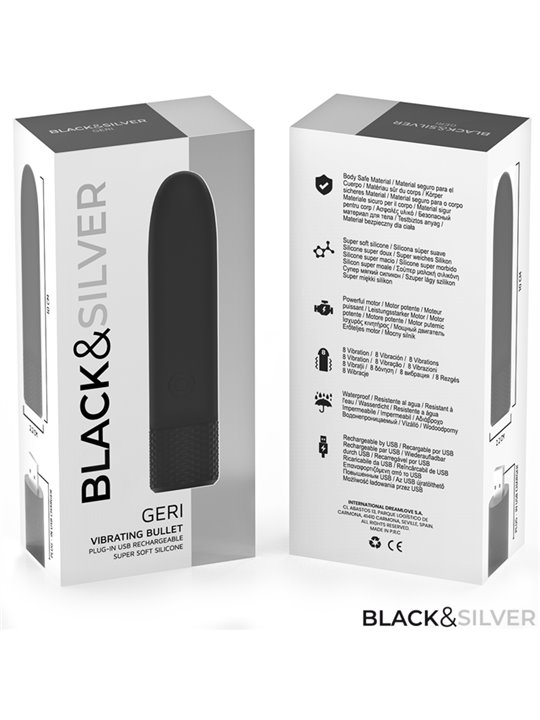 Black & Silver Geri - Bullet Vibrator 8 Vibrations Black 10 x 2,2 cm