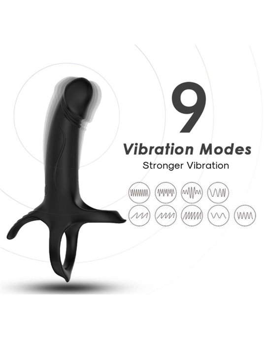 Armony - Guaina Fallica Vibrante con Anelli Fallici in Silicone Nero