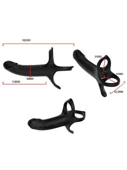 Armony - Guaina Fallica Vibrante con Anelli Fallici in Silicone Nero