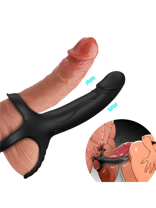 Armony - Guaina Fallica Vibrante con Anelli Fallici in Silicone Nero