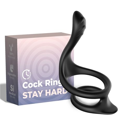 Armony Stay Hard - Double Black Silicone Phallic Ring with Anal Plug